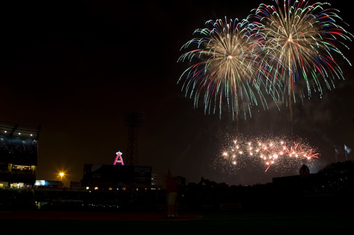 Angels stadium celebrates the 4th of July with fireworks after they beat the Cardinals 6-5 Thursday at Anaheim Stadium.  – 6/02/13 – MICHAEL LOPEZ, ORANGE COUNTY REGISTER 