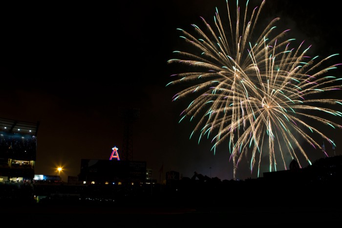 Angels stadium celebrates the 4th of July with fireworks after they beat the Cardinals 6-5 Thursday at Anaheim Stadium.  – 6/02/13 – MICHAEL LOPEZ, ORANGE COUNTY REGISTER 