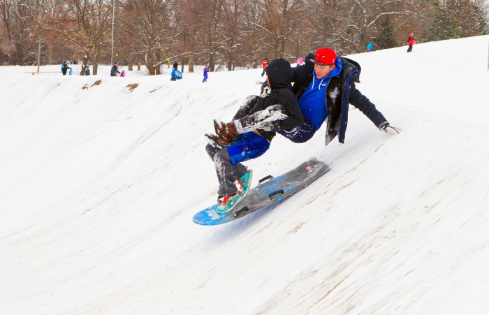Tanner Richey, left, and Trevett Sandberg get some serious air as they sled down the slopes at the BMX track on Myra and 12th in College Place.