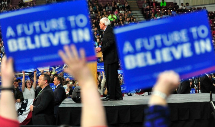 Democratic Presidential candidate Senator Bernie Sanders speaks at a campaign event in Yakima, Washington