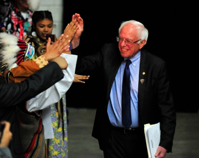 Democratic Presidential candidate Senator Bernie Sanders greets Native Americans